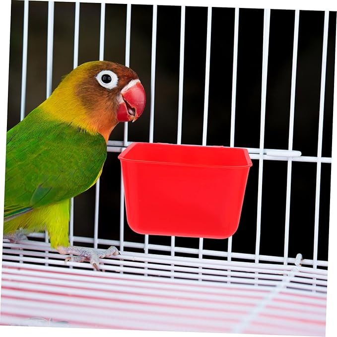 Kisangel 4pcs Hanging Chicken Feeder and Waterer Cup Durable Rabbit Food Bowl and Bird Cage Water Cup for Parrots Chickens and Pets Red