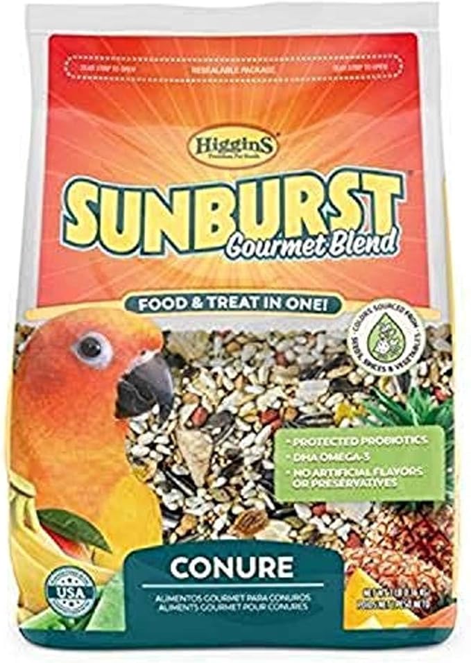 Higgins Sunburt Conure Bundle | Sunburst Conure Gourmet Blend 3lbs & 2pk Sunburst Gourmet True Fruits Treats 5oz
