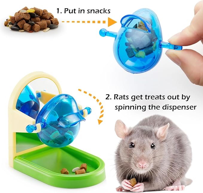 Rat Enrichment Bundle Interactive Puzzle Feeders with Adjustable Climbing Gym Set Includes 2 Foraging Toys and Flexible Wooden Ladder for Rats Mice Small Birds Cage Accessories