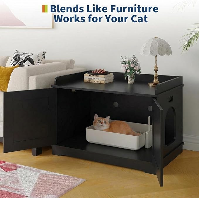 Garvee Cat Litter Box Enclosure Furniture Wooden Hidden Litter Box Cabinet Dog Proof Cat Washroom Kitty House with Vent Door