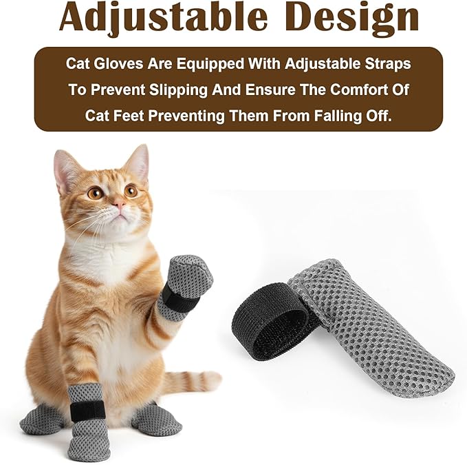 WLLHYF Cat Claw Covers, Cat Booties Anti Scratch Mittens 8 Pcs Mittens to Prevent Scratching Socks Breathable Mesh Paw Covers Adjustable Shoes Booties for Cats Pet Bathing, Cutting Nails
