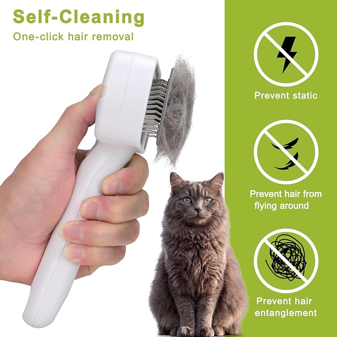 Pet Steam Brush, 3-in-1 Cat and Dog Grooming Brush for Shedding, Pet Hair Cleaning, Massage, Self Cleaning Spray Comb for Long and Short Hair (White)
