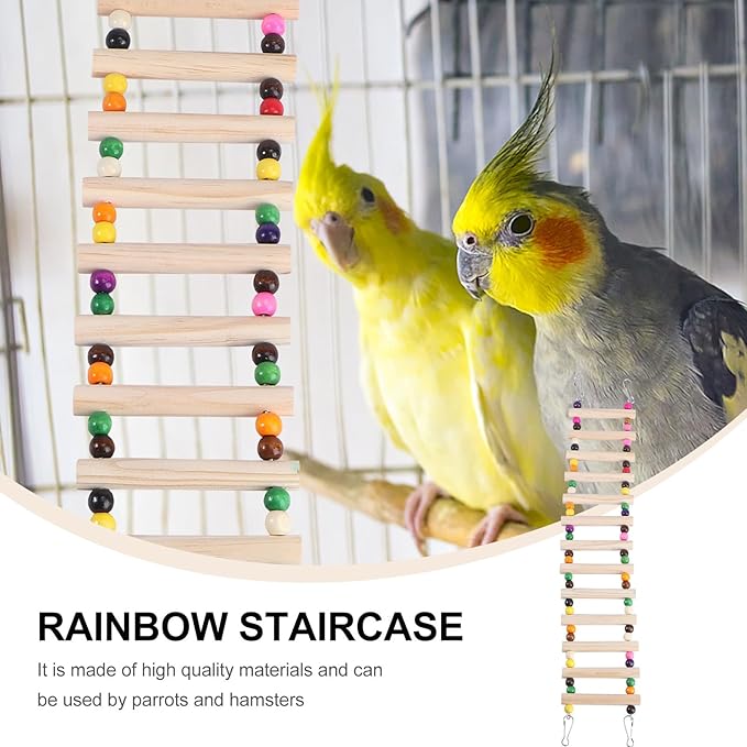 Wooden Hamster Climbing Ladder Pet Playing with Bite Beads Small Animal Mini Ladder for Birds Cage Accessories Suitable for Hamsters and Parrots