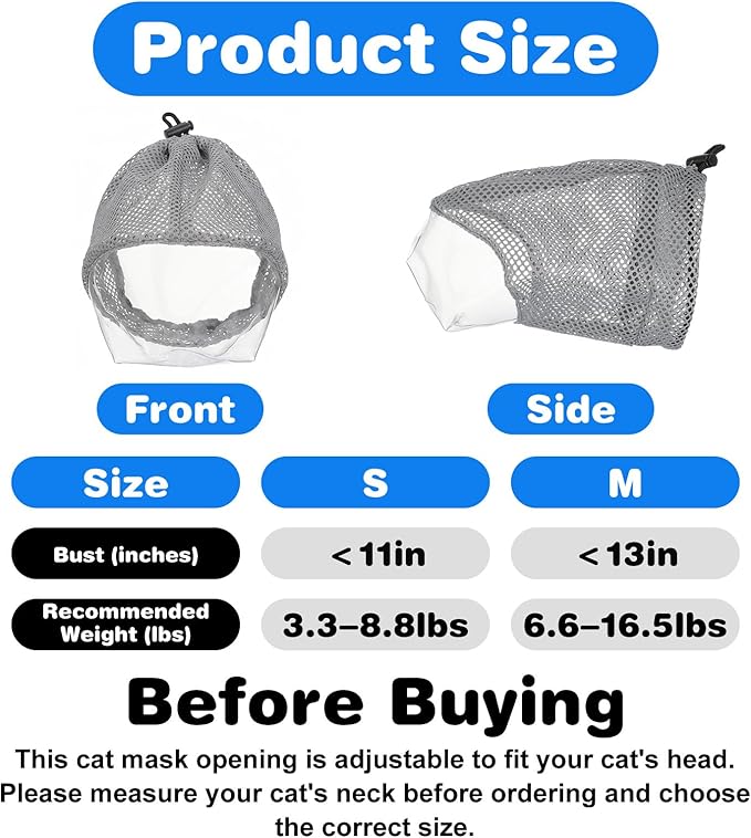 Adjustable Cat Muzzle for Grooming Biting Prevention Breathable TPU Cats Pet Head Cover Cats Helmet for Grooming with Transparent Anti-Bite Bubble Muzzle for Nail Trimming Bathing Vet Visits(M)