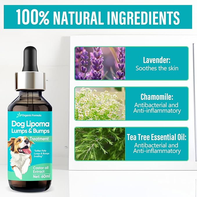 Lipoma Treatment for Dogs Cats - Lipoma Treatment Targets Guard for Dogs Lumps and Bumps, Castor Oil with Reishi & Turkey Tail Mushrooms to Lipoma Reduction & Boost Immune Health, 60ML