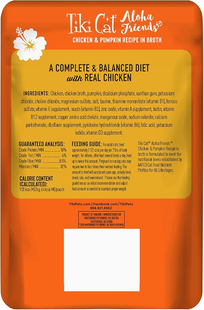 Tiki Cat Aloha Friends Wet Cat Food, Chicken & Pumpkin, 2.5 oz. Pouch (12 Count)