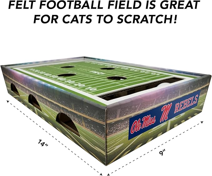Pets First NCAA Mississippi Ole Miss Rebels Cat Scratcher Box, Game Day Cat Toy, NCAA Football Field Designed Cat Scratcher and Lounge, Stimulating Cat Game