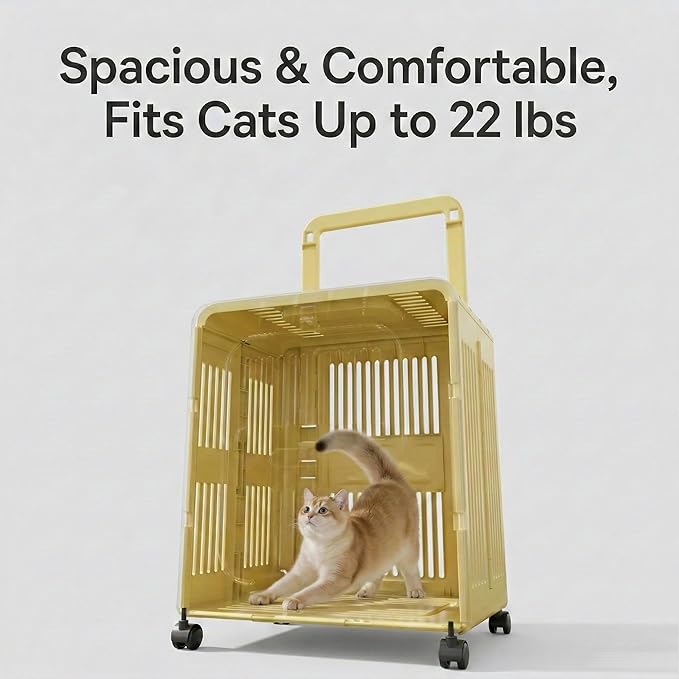 Cat Stroller, Breathable Foldable Cat Carrier with Wheels for Small Dogs and Cats, and Features a Comfortable Viewing Window Suitable for Cats Under 22 pounds (Yellow)