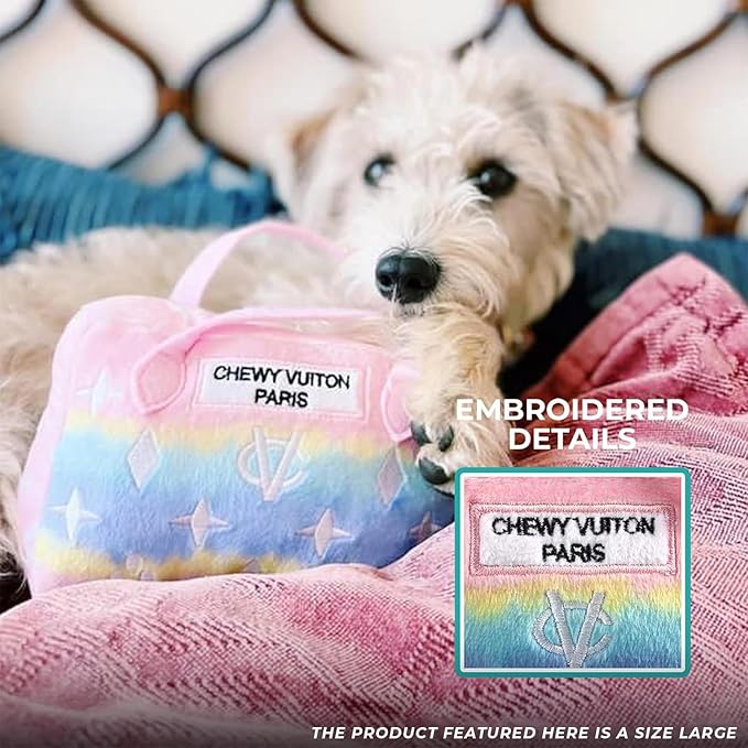 Haute Diggity Dog Chewy Vuiton Handbag Plush Squeaky Dog Toy, Soft Durable Designer-Inspired Stuffed Puppy Chew Toys for Small & Medium Dogs, Machine-Washable (Pink Ombre) Large