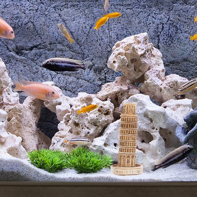 Alasum Leaning Tower of Resin Statue Fish Tank Decor, 4.13" Miniature Aquarium Ornament, Realistic Italy Landmark Landscape Decoration Hideout for Betta, Minnows and Aquatic Pets