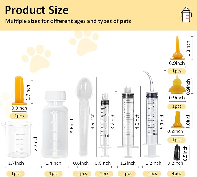 Pet Nursing Bottle, Pet Feeding Nipple, Milk Nursing Bottle Kits for Puppy & Kitten, with 1 * Pet Feeding Bottle, 3 * Animal Feeding Nipple, Fit for Cats, Dogs Kittens, Puppies, Rabbits, Squirrels