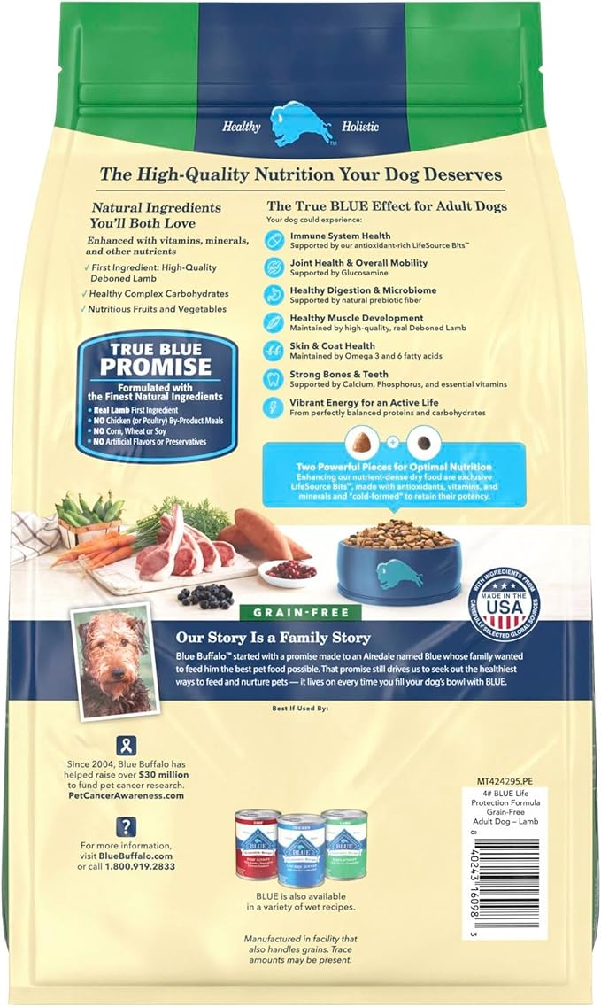 Blue Buffalo Life Protection Formula Natural Grain Free Adult Dry Dog Food, with Lamb and Potatoes, 4 lb. Bag