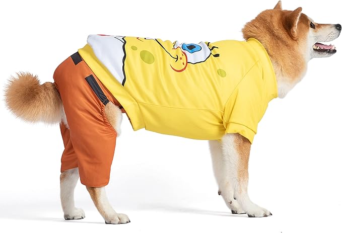 Spongebob Squarepants for Pets Halloween Tee & Shorts for Dogs - Fun and Cute Halloween Costumes for Dogs - Officially Licensed Spongebob Squarepants Pet Products, Spongebob Dog Outfit Medium,Yellow