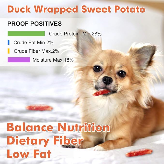 MON2SUN Dog Treats, Duck Wrapped Sweet Potato, High Protein, Low Fat, No Rawhide, Soft and Chewy Training Snacks for Small to Large Dogs, 25 oz