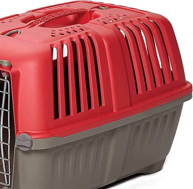 MidWest Homes for Pets Spree Travel Carrier - Hard-Sided Dog & Cat Carrier, Small Pet Travel Crate with Handle, Ventilated Design, Easy Assembly, 22-Inch, Red