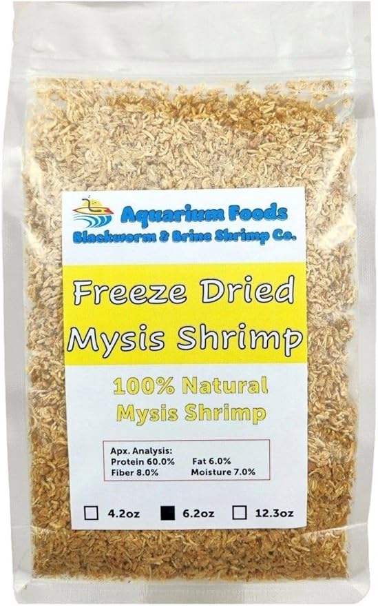 Mysis Shrimp, Floating Freeze Dried Mysis Shrimp for Marines, Corals, Anemones, All Tropical Fish, Cichlids, Discus, Tetras, Goldfish, Catfish, Koi & Pond Fish…6.2oz Clear Bag