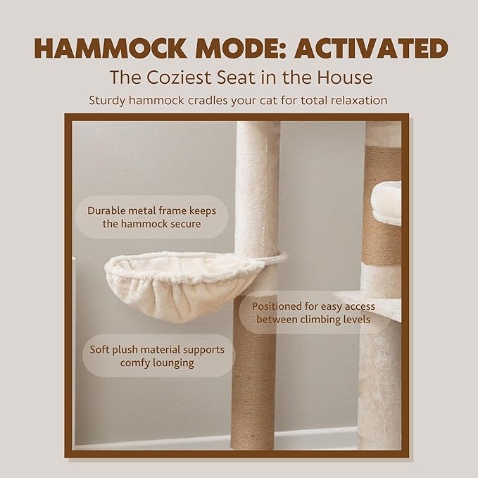 Trixie Aidan 53" Cat Tree Tower with Hammock, Condo, 6 Plush & Jute Scratching Posts, Cozy Beds & Multi-Level Perches – Modern Indoor Cat Furniture for Climbing, Scratching, Lounging & Play