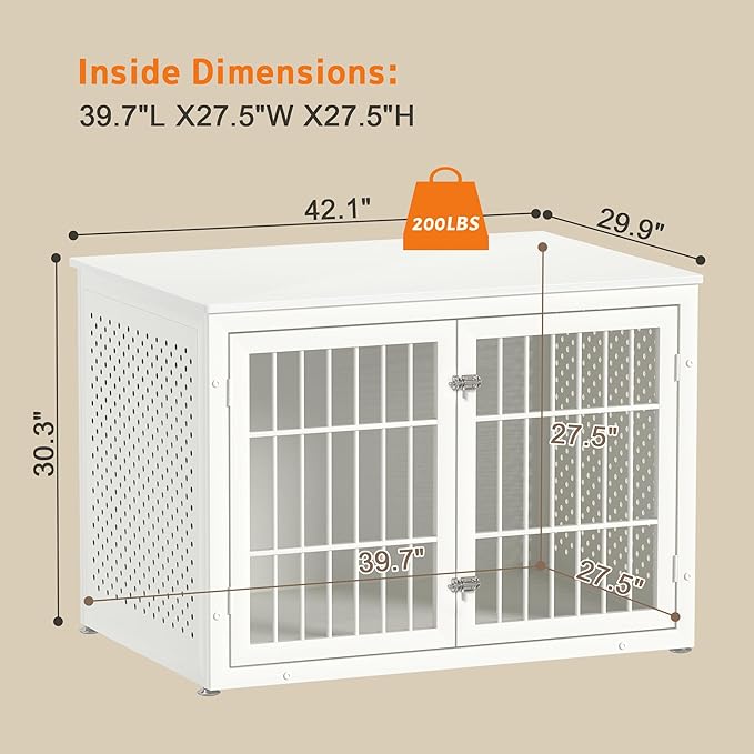 rehomerance 42" Heavy Duty Dog Crate Furniture for Large and Medium Dogs, Enclosed Design Wooden Metal Kennel, Wooden Cage Furniture Indoor, Decorative Dog Kennel End Table