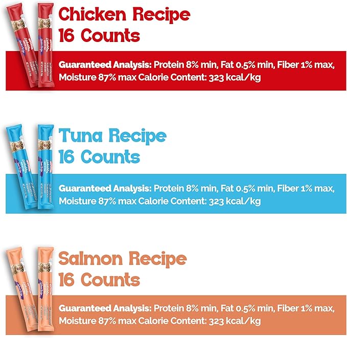 Beefeaters wet cat treats lickable 48 Count Puree Variety Pack - Salmon Tuna Chicken for Hydration & Training, Grain Free Taurine Enriched High Moisture, lickable cat treats squeeze up for Picky Eater