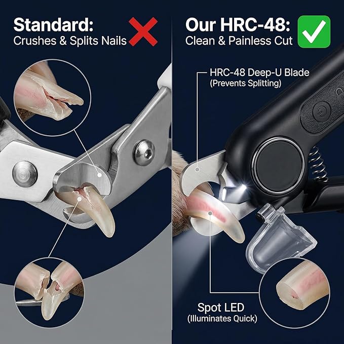 Professional 2-in-1 Dog Nail Clippers and Grinder with LED Light,Heavy Duty HRC-48 Deep-U Blade for Thick Nails, Ultra Quiet Rechargeable Pet Nail Trimmer for Large Dogs & Cats, Black