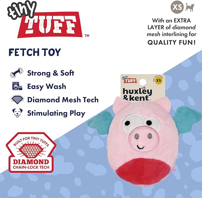 Huxley & Kent Funny Dog Toy w/Squeaker – Power Plush Squeaky Dog Toys for Small Dogs – Durable Small Stuffed Animal for Indoor Play & Fetch - Tiny Tuff Flying Piggasus