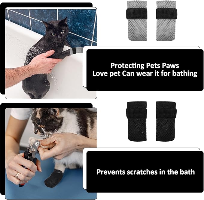 8PCS Cat Claw Covers & Caps, Adjustable Boots for Paw Protection, Breathable Mesh Shoes, Booties & Mittens for Soft Kitty Paws, Kitten Socks Nail Cap, Kitty Claw Covers(Black+Grey)