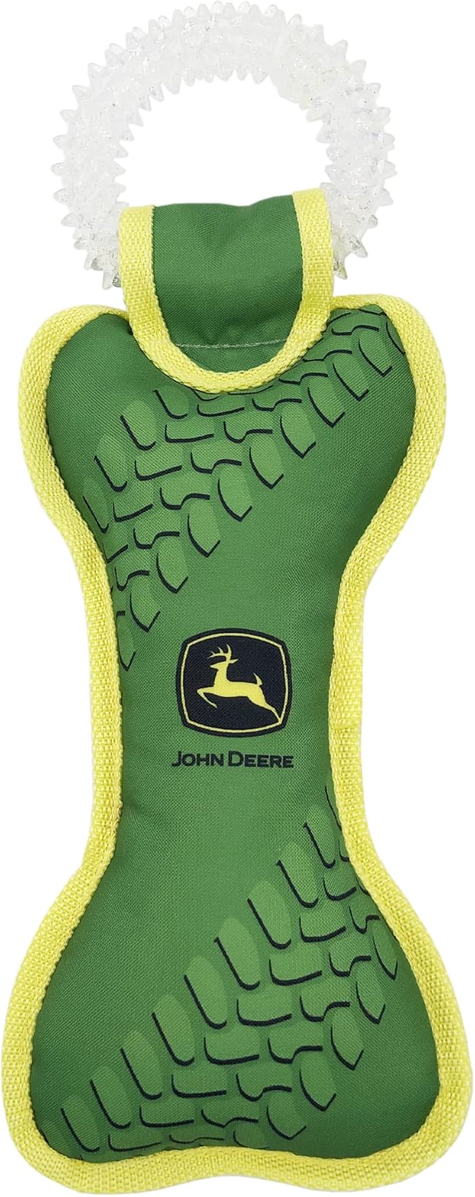 JOHN DEERE DOG DENTAL TEETHING RING TUG TOY & Nylon Squeak Bone Toy. TOUGH STURDY PET TOY with John Deere Logo. BEST DOG FIELD TOY for DOG OWNERS, Famers, Construction gigs, Builders, Landscaping fans