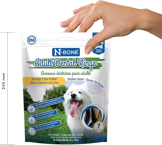 N-Bone Adult Dental Rings Chicken Flavor Dog Treats, 7 Count 9.8-oz Bag, Brown, 1 Count (Pack of 4)