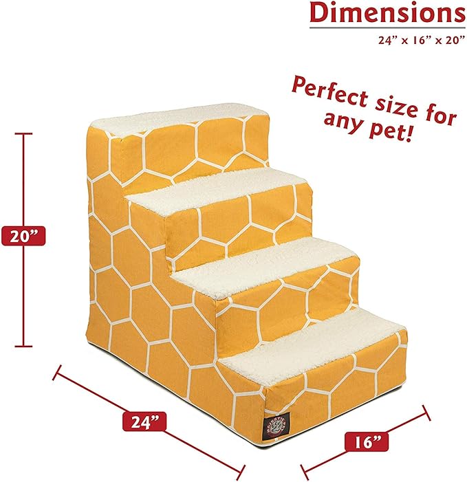 Majestic Pet 4 Step Portable Dog Stairs for Small Dogs to get on Bed Supports 250 lbs or Less – Dog Steps for High Bed with Machine Washable Cover –Pet Stairs for Cats Hexo Shapes Yellow