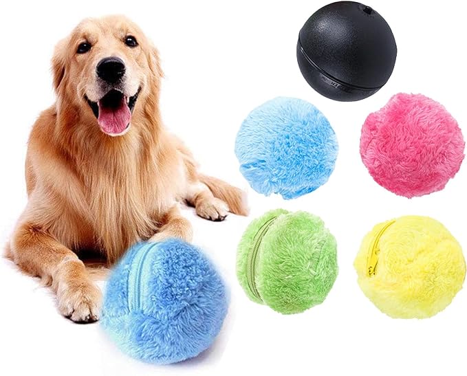 Rolling Ball Dog Toy, Anti-Anxiety Active Rolling Toy for Dogs and Cats, Self Moving Balls with Automatic Movement, Interactive Toys for Large Small Dogs (1 Black 𝐁𝐚𝐥𝐥+ 4 𝐁𝐚𝐥𝐥 Covers)