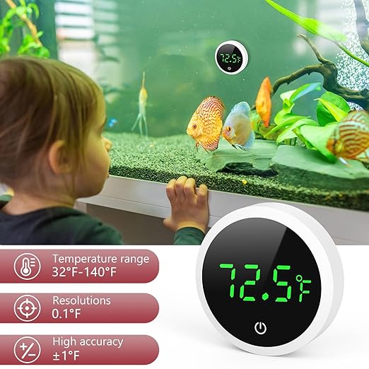 LOFICOPER Aquarium Thermometer, Digital Fish Tank Thermometer, Stick-on Reptile Thermometer with LED Touch Screen, Battery, for Fish, Aquatic Pets, Axolotl, Turtle, ℉