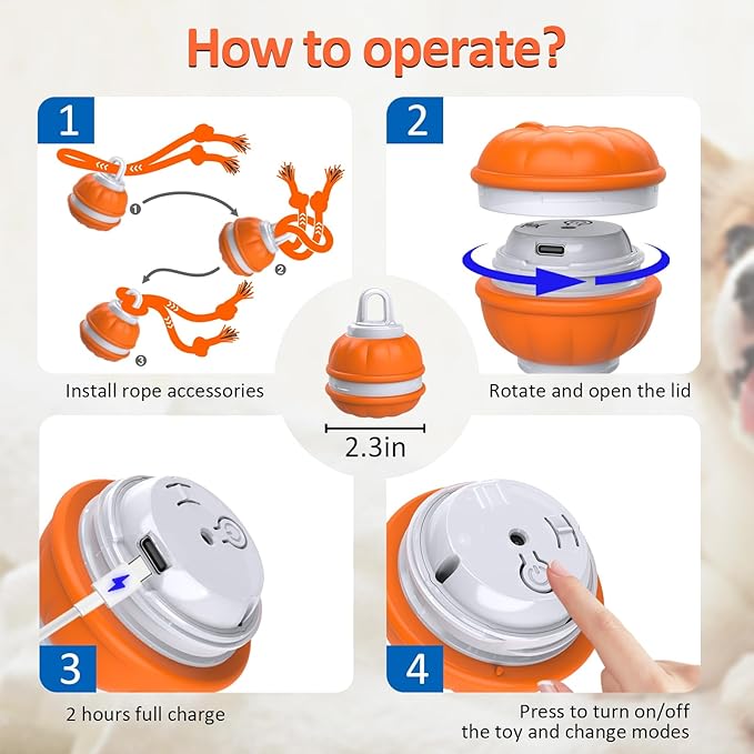 Salodal Peppy Pet Ball for Dogs, Dog Interactive Toys,Motion Activate Rolling Ball for Puppy/Small Dogs, Automatic Moving Toy,USB Rechargeable