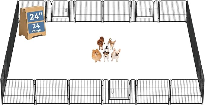 DUMOS Dog Playpen Indoor, Metal 24 Inch 24 Panels Foldable Pet Fence with Door, Outdoor Small Medium Large Dog Puppy Portable Exercise Play Pen for RV Camping, Trips, Play Yard