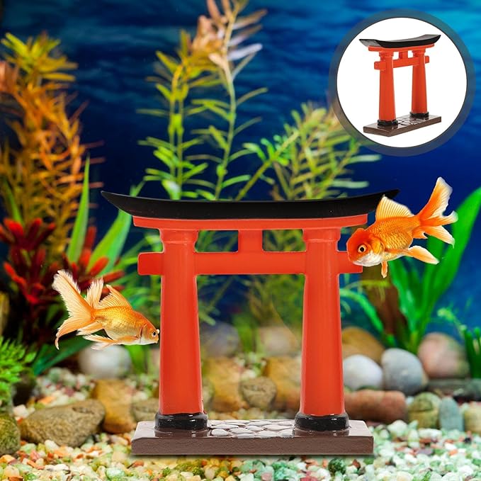 Toddmomy Miniature Torii Gate Aquarium Decor 2-Pack Japanese Style Fish Tank Ornaments 3.54X1.57X3.14 Inch Zen Garden Micro Landscape Decoration for Aquatic Pets