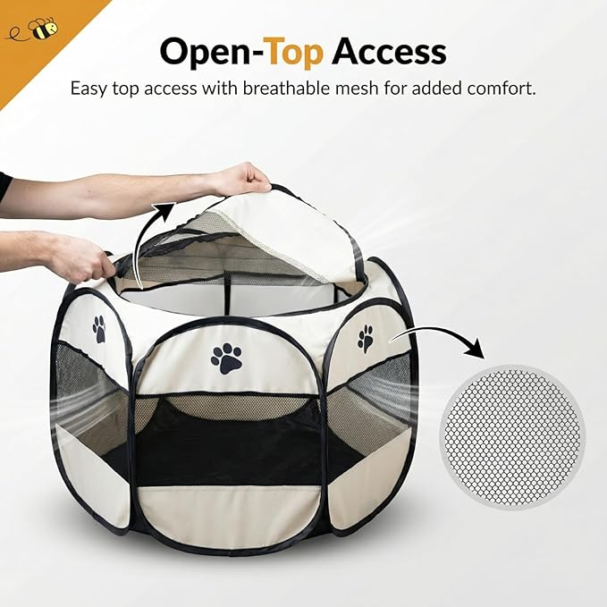Bee Neat Indoor Pet Playpen 34 x 24 for Small Animals – Foldable, Breathable & Secure Exercise Pen for Rabbits, Guinea Pigs, Cats, Puppies & Small Dogs