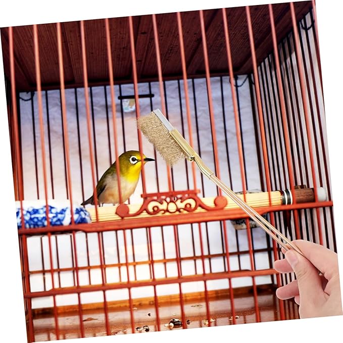 POPETPOP 1Set Bird Cage Brush with Long Handle Steel Copper Wire Bristles for Deep Cleaning and Painted Surfaces for Parrot Cages and Animal Enclosures