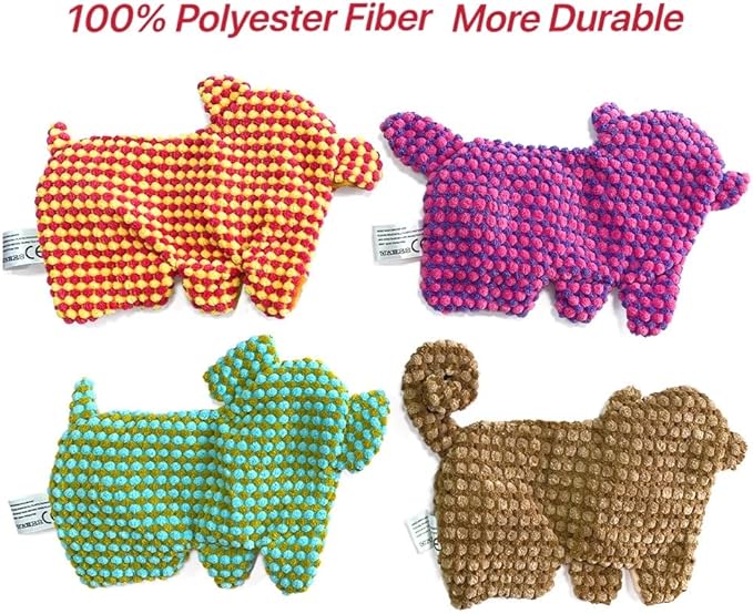 Cute No Stuffing Dog Toy for Small, Medium Breeds, Fun for Indoor Puppies with Soft Squeaker and Crinkle Paper, No Mess Chew and Play (4 Pack)