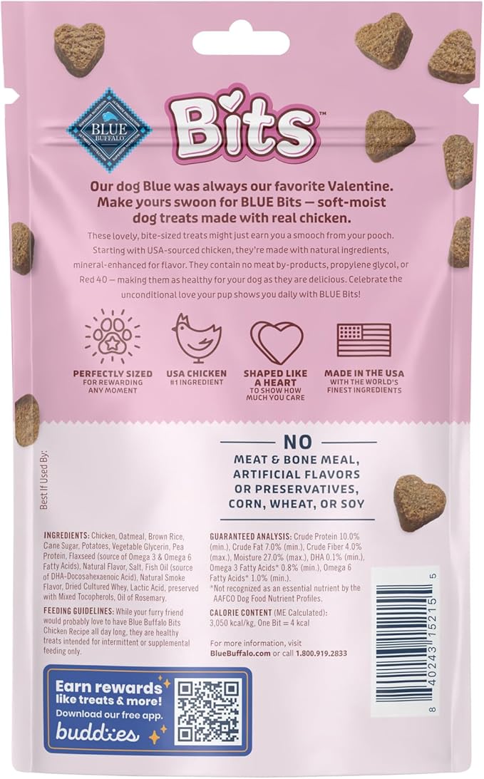 Blue Buffalo Valentine Blue Bits Natural SoftMoist Training Dog Treats Chicken Recipe 4.5-oz Bag (Pack of 2)