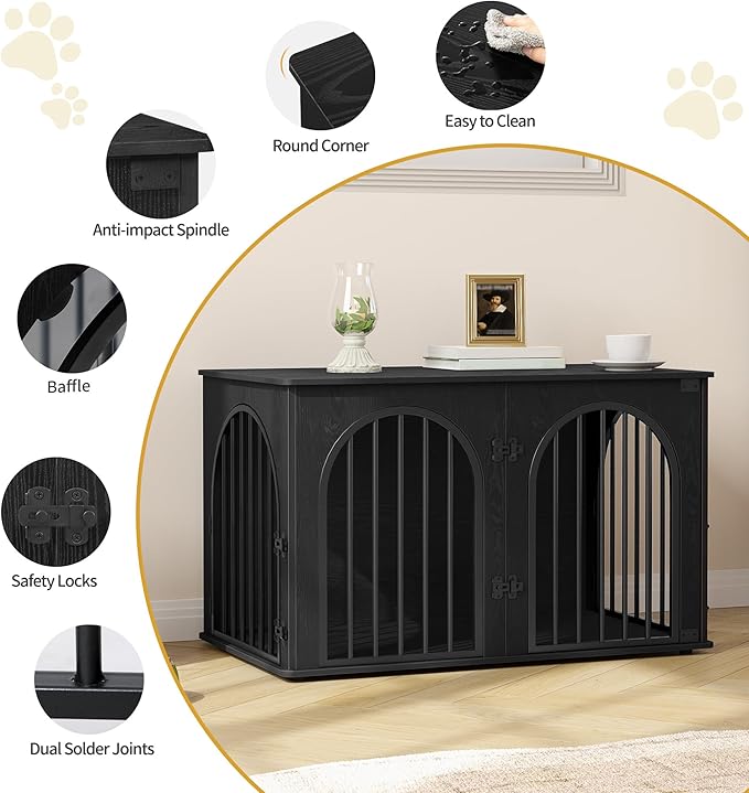 Hzuaneri 39.4" Wooden Dog Crate Furniture, Indoor Dog Kennel Dogs Cage for Small/Medium/Large Dogs, Heavy Duty Dog Crates Decorative Pet House End Side Table TV Stand, Black DFC84104B