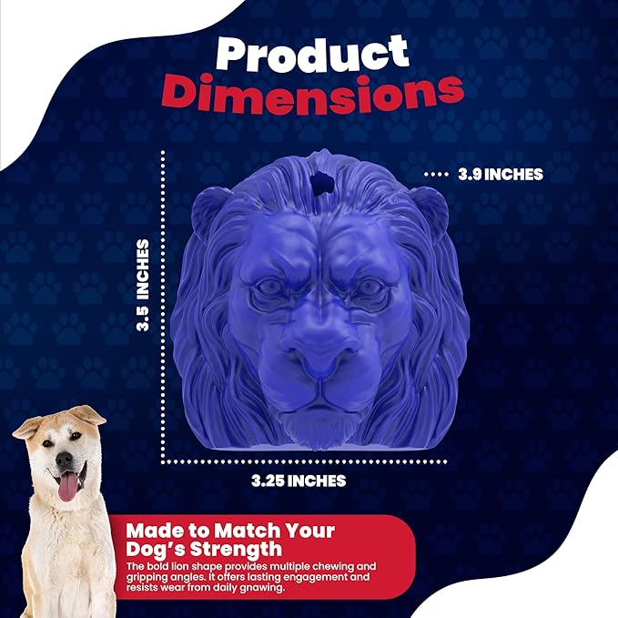 PawKing – Indestructible Dog Toy for Aggressive Chewers – Lion-Shaped for Interactive & Engaging Play – Cleans Teeth & Massage Gums – Pet-Safe & Made in USA (3.90 x 3.5 x 3.25 Inches)