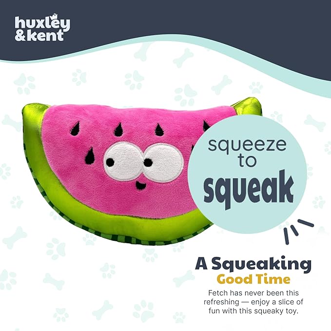 Huxley & Kent Funny Dog Toy w/Squeaker – Power Plush Squeaky Dog Toys for Small, Medium & Large Dogs – Soft Stuffed Animal for Indoor Play & Fetch - Fetchies® Walter Melon, Small