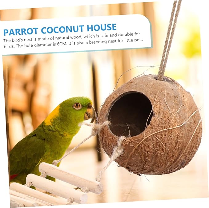 BESPORTBLE Parrot Hamster Coconut Ladder Nest for Small Pets Easy Install Bird Cage Accessory Parakeet Coconut Nest Hideout