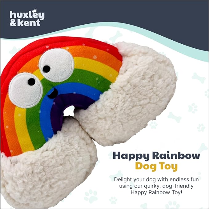 Huxley & Kent Funny Dog Toy w/Squeaker – Power Plush Squeaky Dog Toys for Small, Medium & Large Dogs – Soft Stuffed Animal for Indoor Play & Fetch - Happy Rainbow, Large