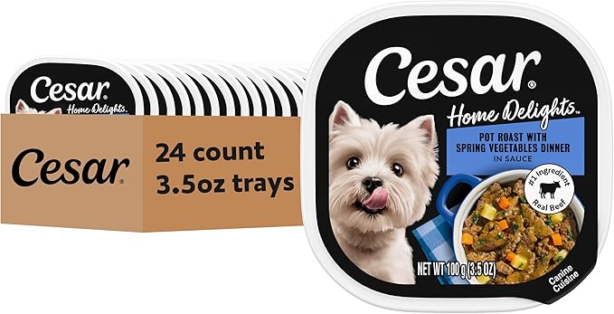 Cesar Home Delights Pot Roast Flavor with Spring Vegetables in Dinner Sauce, 3.5 oz. Easy Peel Tray, 24 Count (Pack of 1)