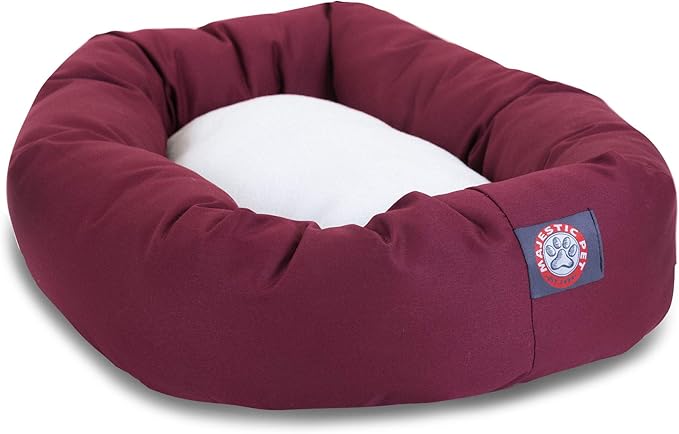 40 inch Burgundy & Sherpa Bagel Dog Bed By Majestic Pet Products