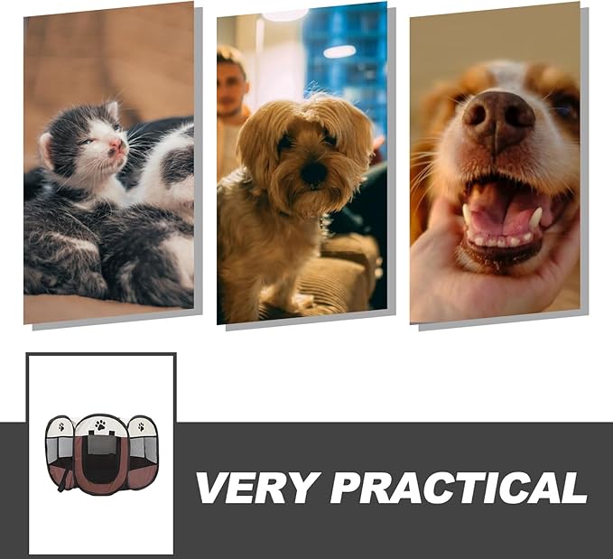 TOYANDONA Portable Pet Playpen Octagonal Dog Kennel with Oxford Fabric, Large Foldable Indoor Outdoor Exercise Tent for Small Dogs and Cats, Coffee Tone Small Size