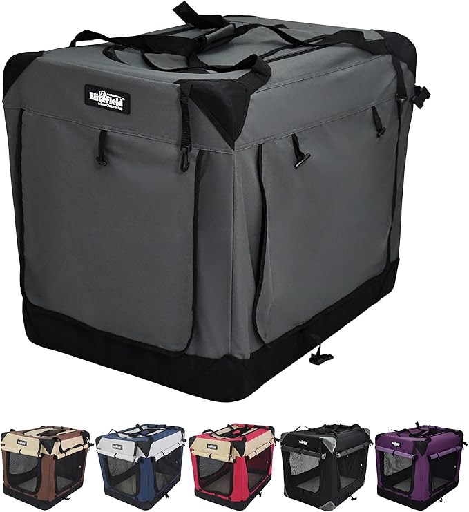 EliteField 4-Door Folding Soft Dog Crate with Curtains, Carrying Bag and Fleece Bed (2 Year Warranty), Indoor & Outdoor Pet Home (20" L x 14" W x 14" H, Gray+4 Door Curtains)