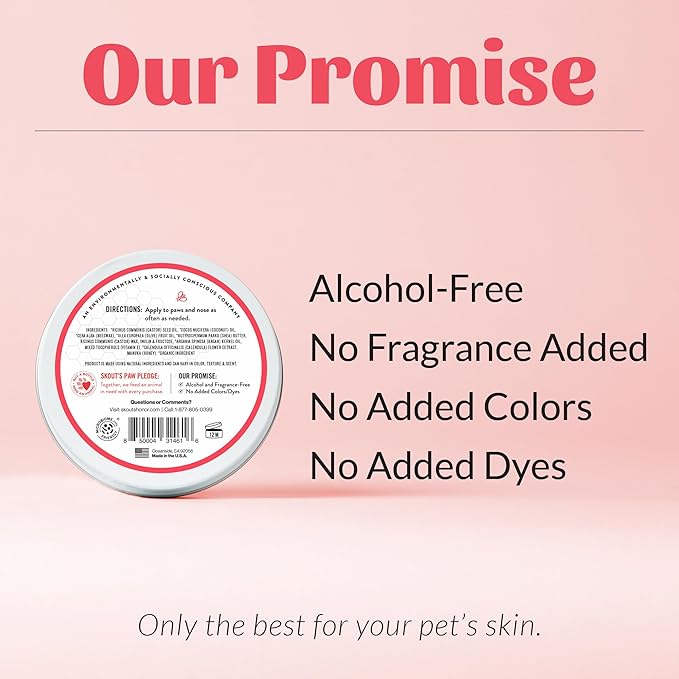 SKOUT'S HONOR Prebiotic Pet Balm - 100% Natural and Made with Manuka Honey to Promote Healing of Your Pet's Paw Pads and Nose, Soothes Dry, Itchy Paws and Noses - Safe for Cats and Dogs, 2oz