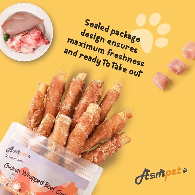 Dog Treats Chews, Chicken Wrapped Beef Cartilage, Rawhide Free & Grain Free Dog Snacks 10.6 oz