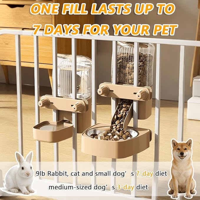 2-Pack Cage-Style Large Capacity Hanging Automatic Pet Feeder & Water Dispenser, Refillable from Outside The Cage, 50oz/1500ml, for Small/Medium Dogs, Cats, Rabbits & Guinea Pigs